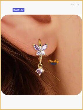 Sterling Silver Huggie Hoop Earrings with Dangle Charm, Cubic Zirconia